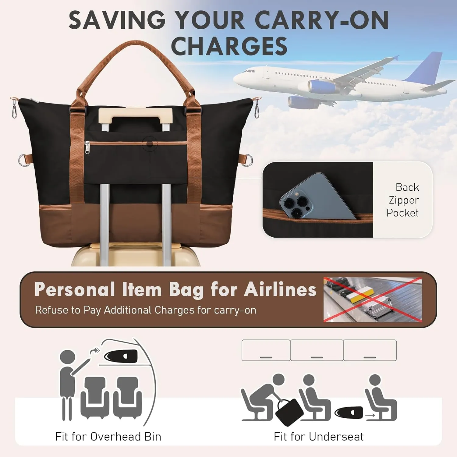 WOOMADA Weekender Overnight Bag for Women, Carry on Shoulder Travel Duffel with Shoes Compartment,Gym Bag with Toiletry Bag
