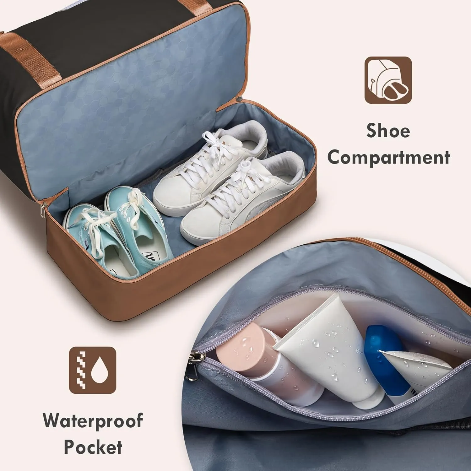WOOMADA Weekender Overnight Bag for Women, Carry on Shoulder Travel Duffel with Shoes Compartment,Gym Bag with Toiletry Bag