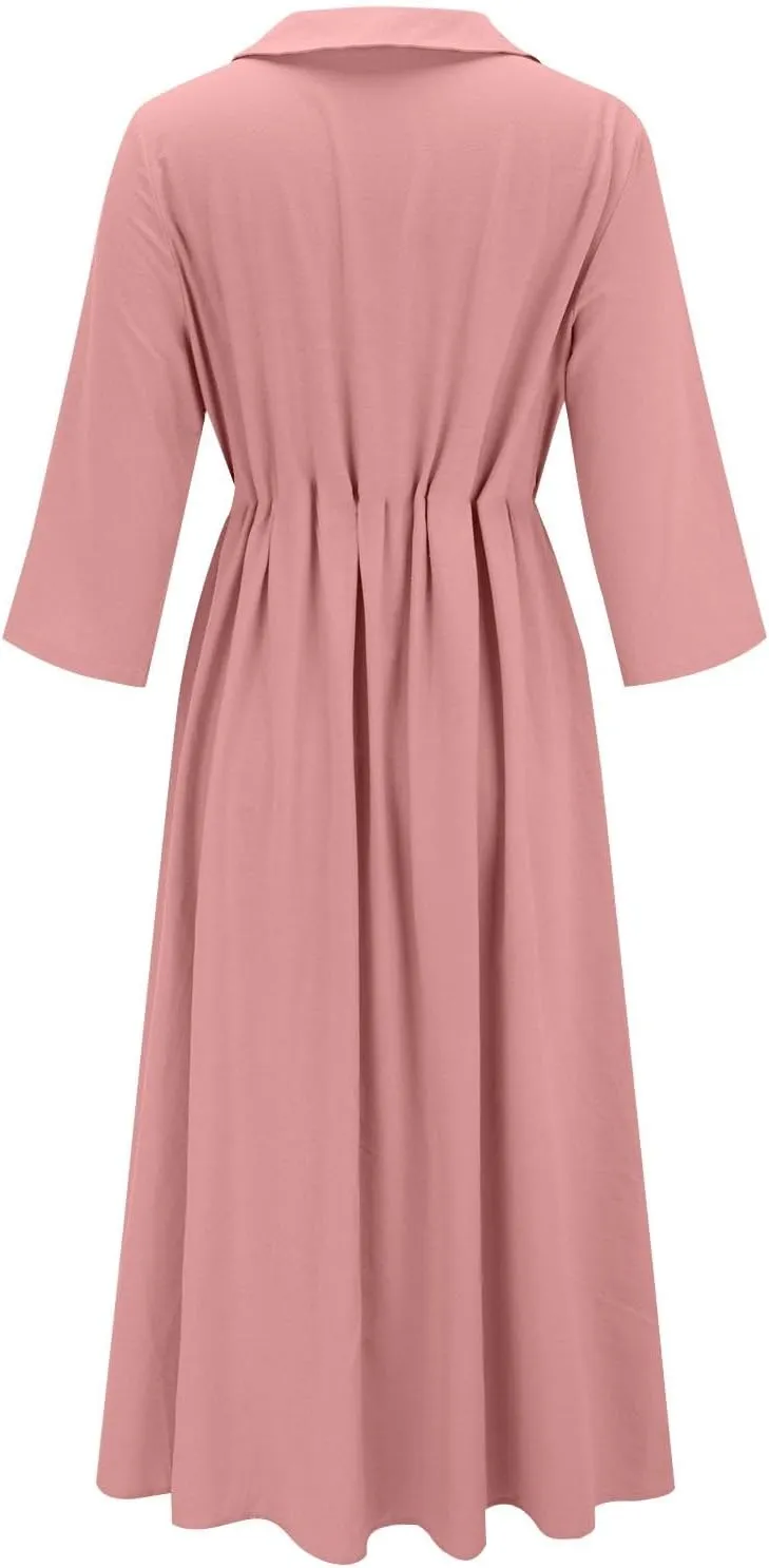 XOWRTE Cotton Linen Dresses for Women 2025 Casual Summer Sleeveless Dresses Loose Fit Turn Down Neck Solid Color Sundress