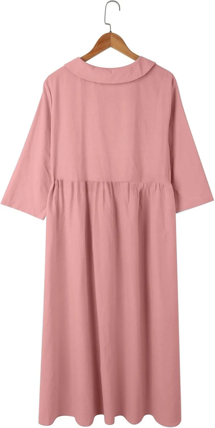 XOWRTE Cotton Linen Dresses for Women 2025 Casual Summer Sleeveless Dresses Loose Fit Turn Down Neck Solid Color Sundress