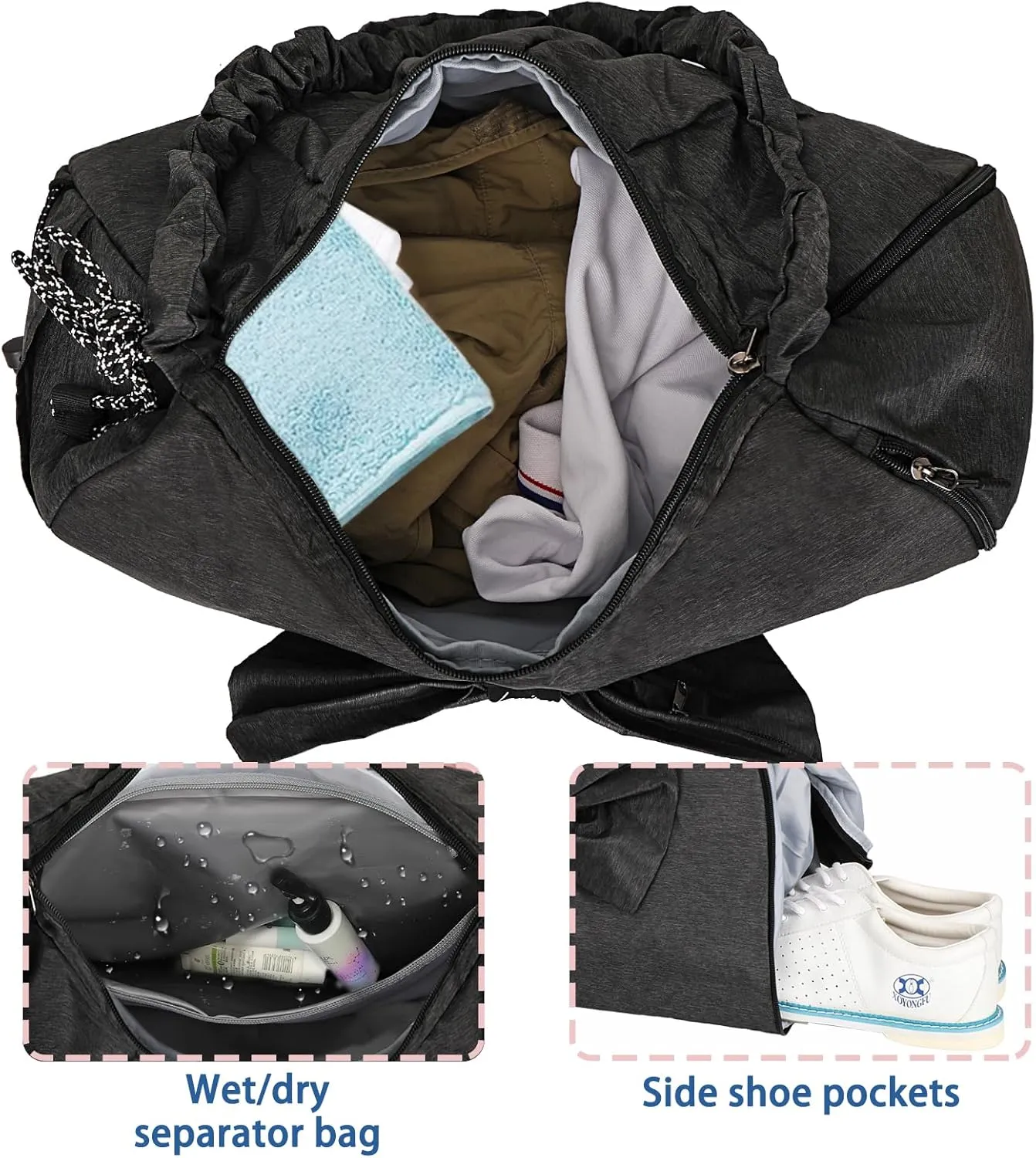 Yoga Bag with Shoes Compartment,Women Single-Shoulder Bag Butterfly Wet Dry Storage Pockets & Adjustable Yoga Mat Holder