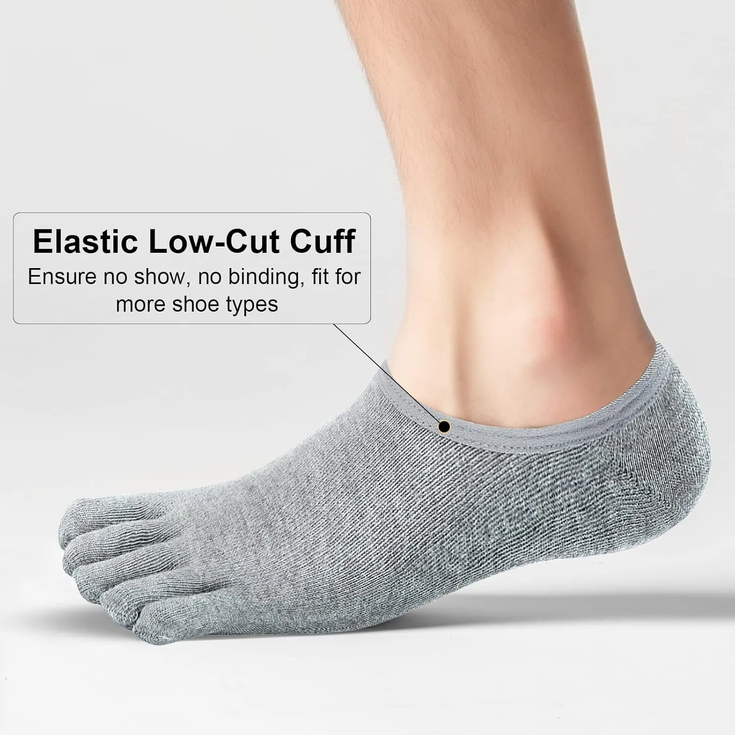 ZAKASA No-Show Toe Socks Men: Five Finger Socks Invisible Liner Low Cut for Running Loafers Athletic Shoes