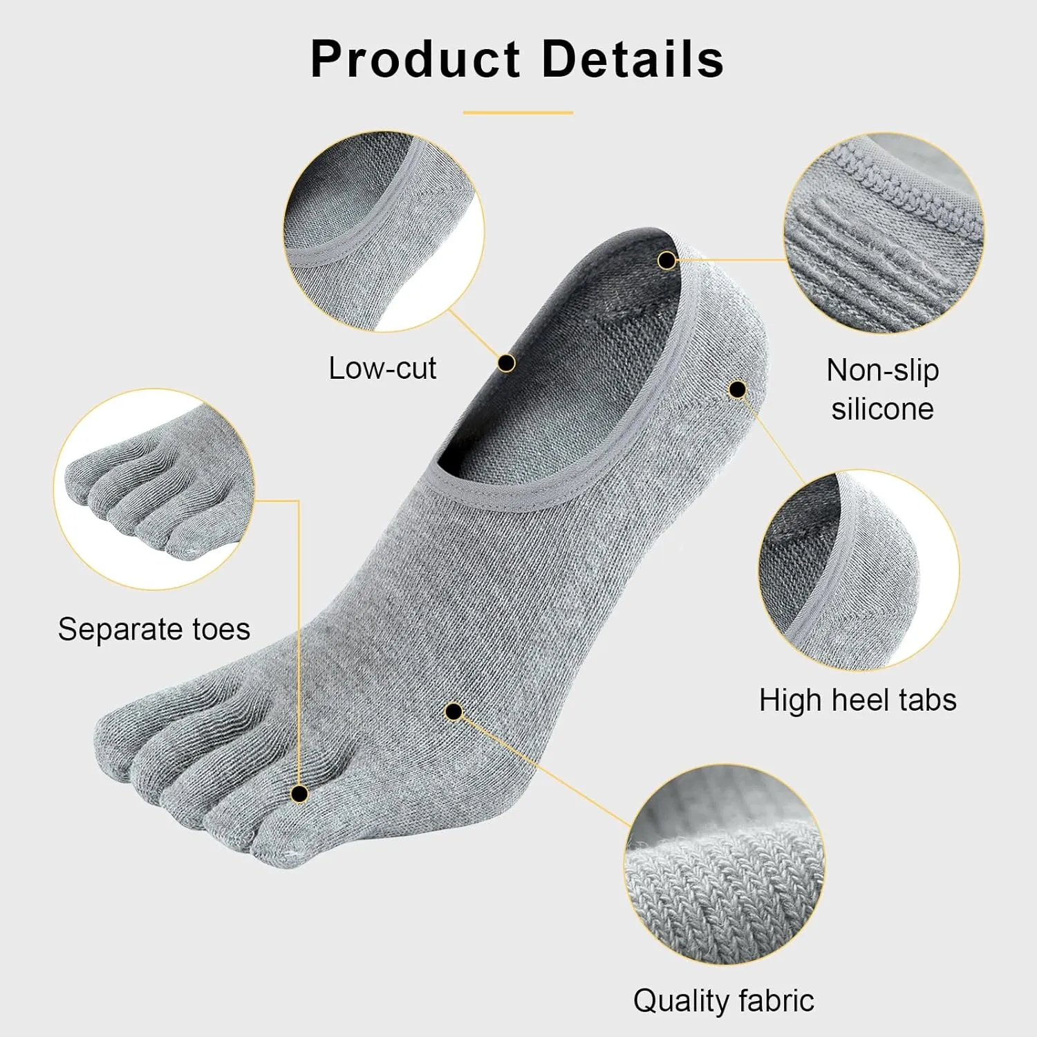 ZAKASA No-Show Toe Socks Men: Five Finger Socks Invisible Liner Low Cut for Running Loafers Athletic Shoes