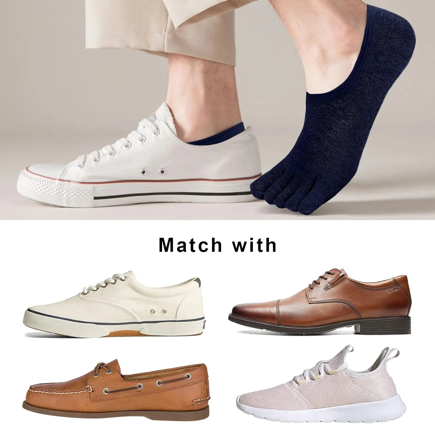 ZAKASA No-Show Toe Socks Men: Five Finger Socks Invisible Liner Low Cut for Running Loafers Athletic Shoes